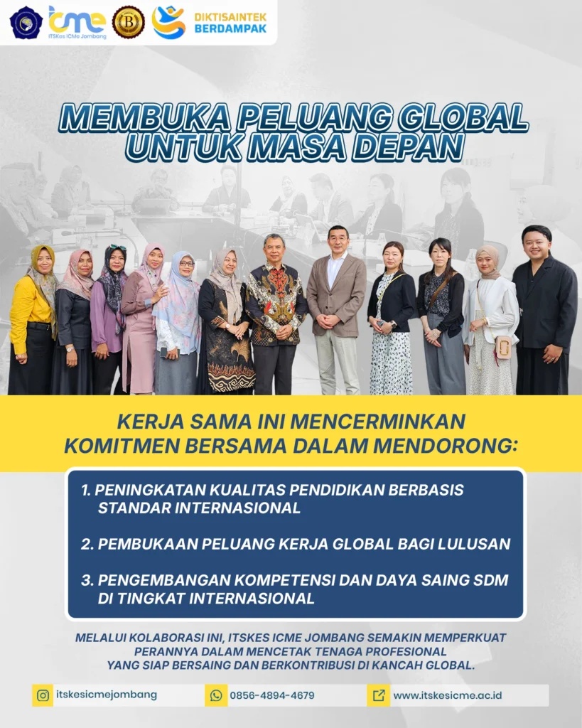 ITSKes ICMe Jombang kembali menunjukkan komitmennya dalam meningkatkan kualitas pendidikan melalui kerja sama internasional. Pada tanggal 30 Maret 2026, institusi ini secara resmi menandatangani nota kesepahaman (MoU) dengan CEDAR Co., Ltd..