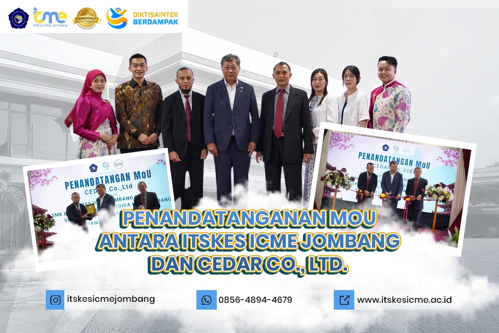 ITSKes ICMe Jombang resmi menandatangani MoU dengan CEDAR Co., Ltd. Jepang sebagai langkah strategis memperluas peluang karier internasional.
